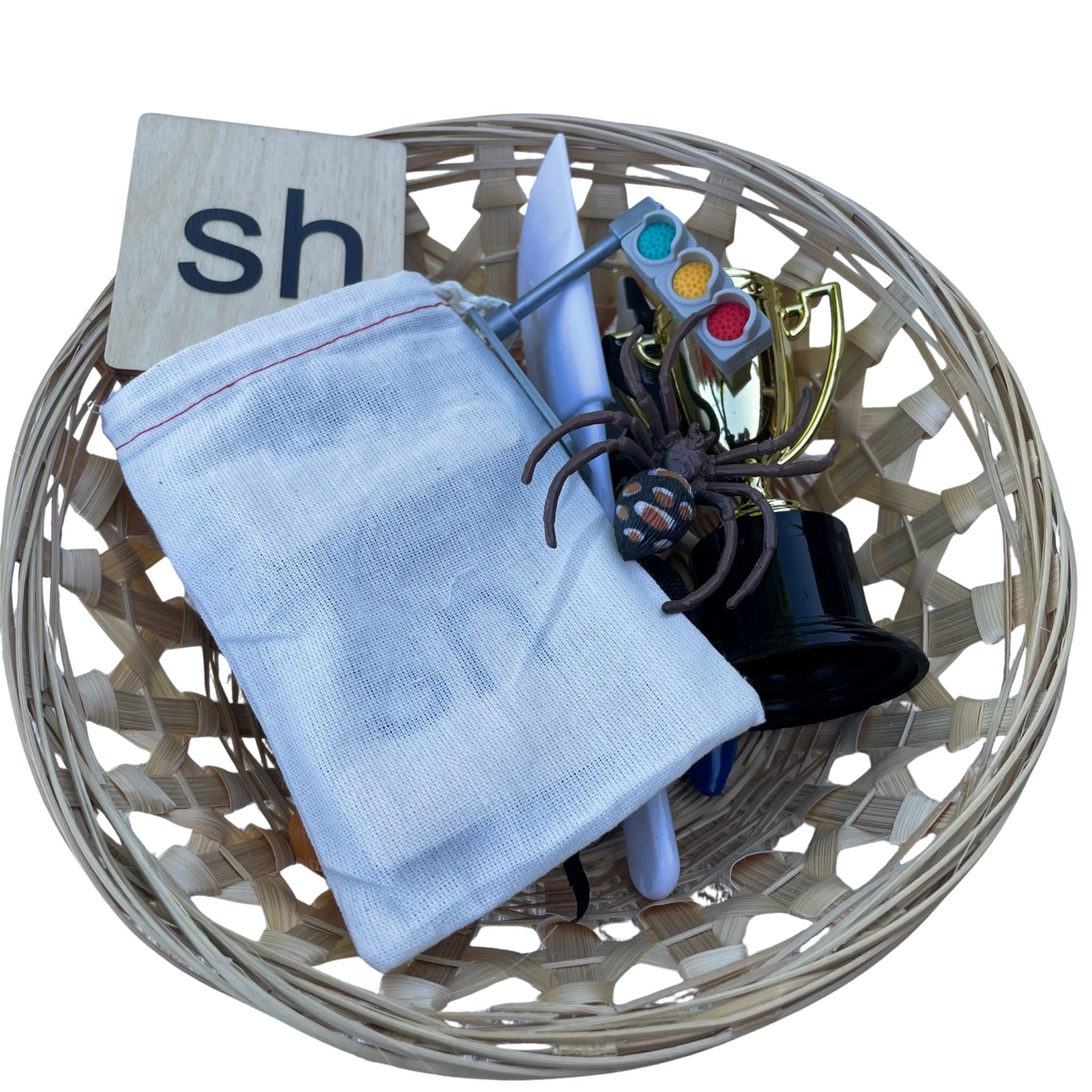Bag Full of Blends & Digraphs Objects Kit (sh, sn, sp, st, tr) -With Wooden Tiles