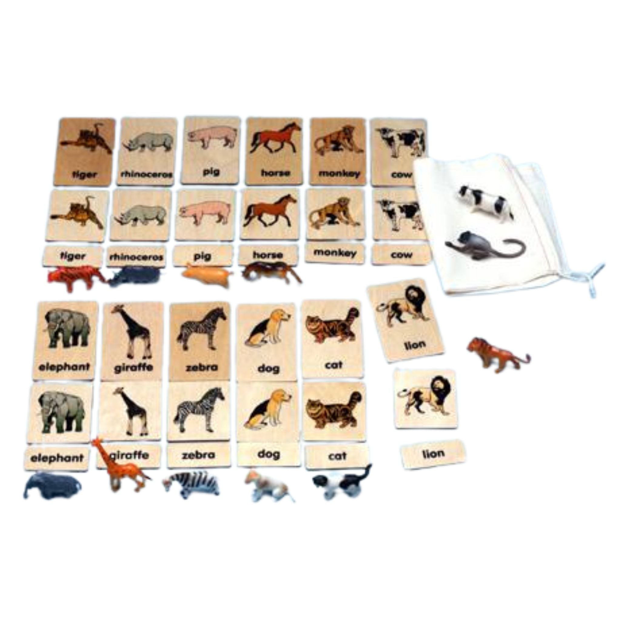 Animals 3-Part Wood Tiles with Objects