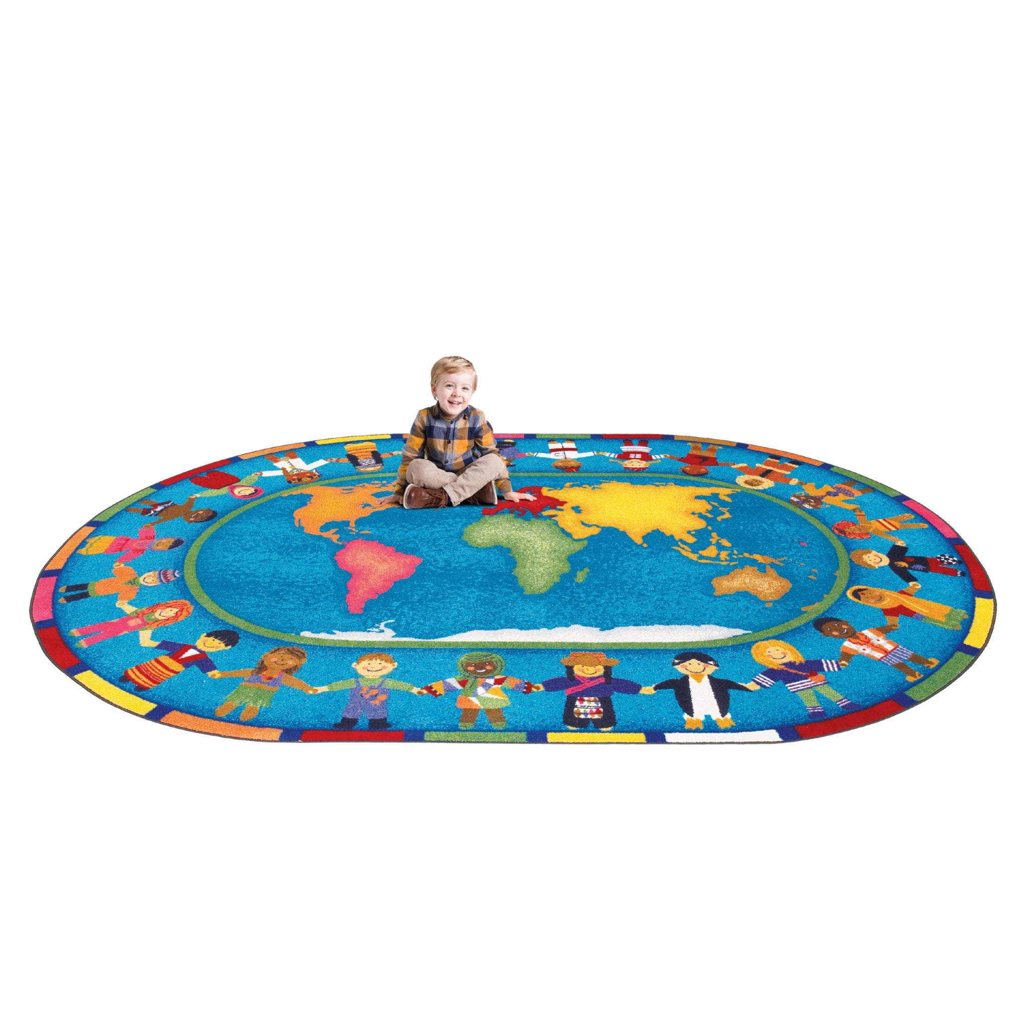 Rugs: Continents Hands Around The World Ellipse Rugs