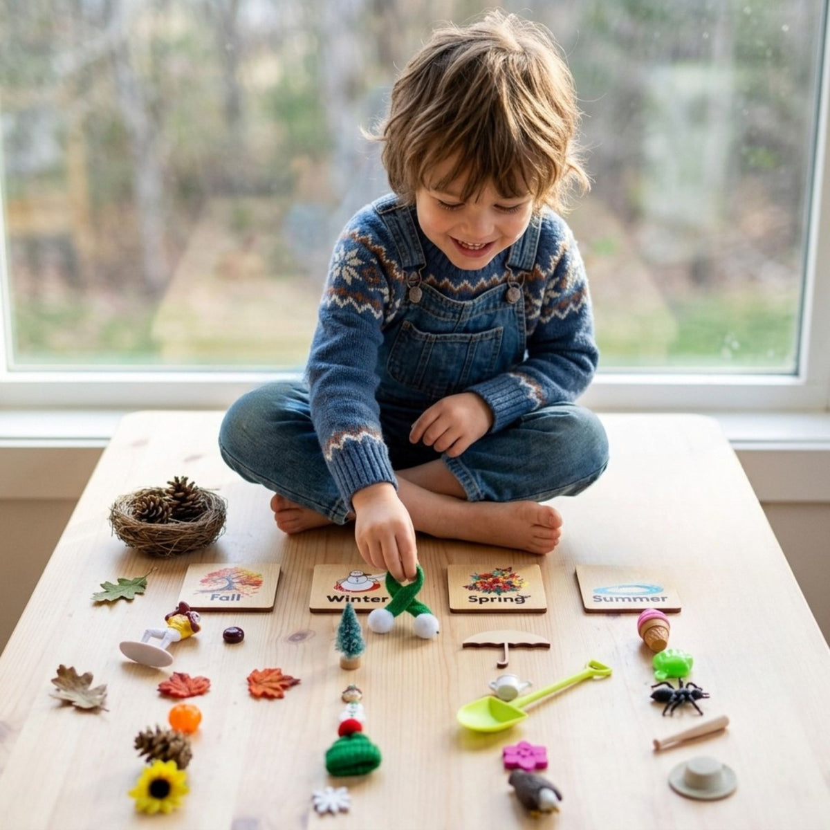 4 Seasons Object Sorting with Wooden Labels