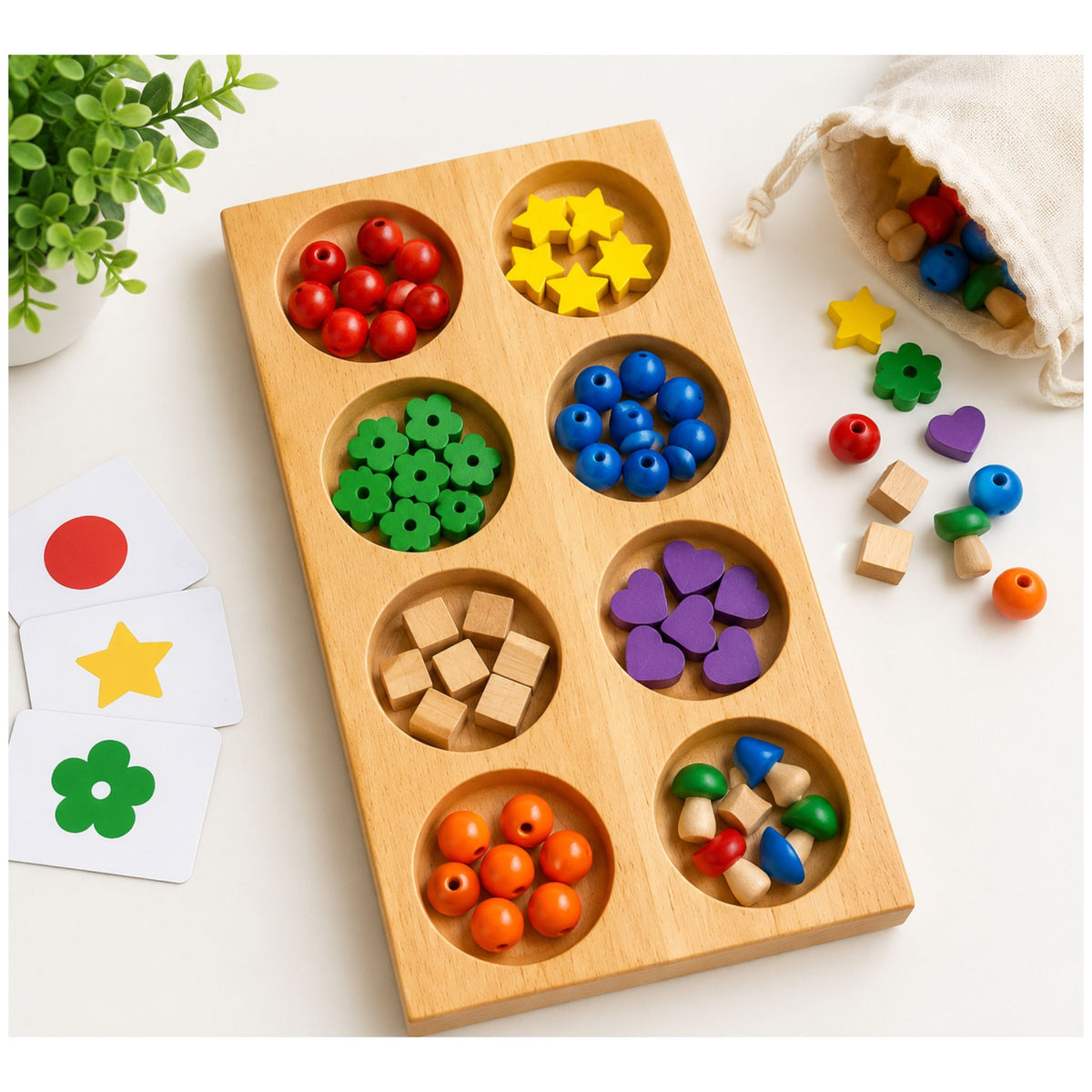 Montessori Wooden 8-Compartment Sorting & Activity Tray