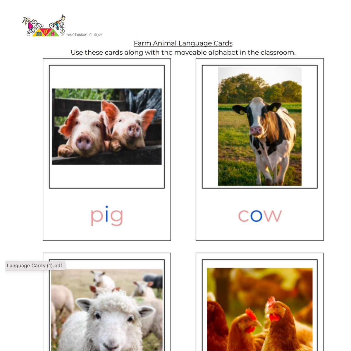 Farm Animal Language Cards