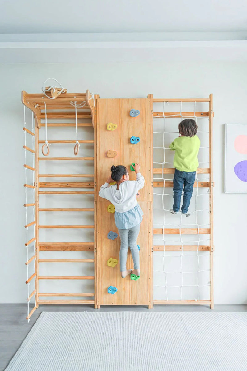 Furniture: Walnut | Swedish Ladder Jungle Gym - 79" Height - Wall Mounted