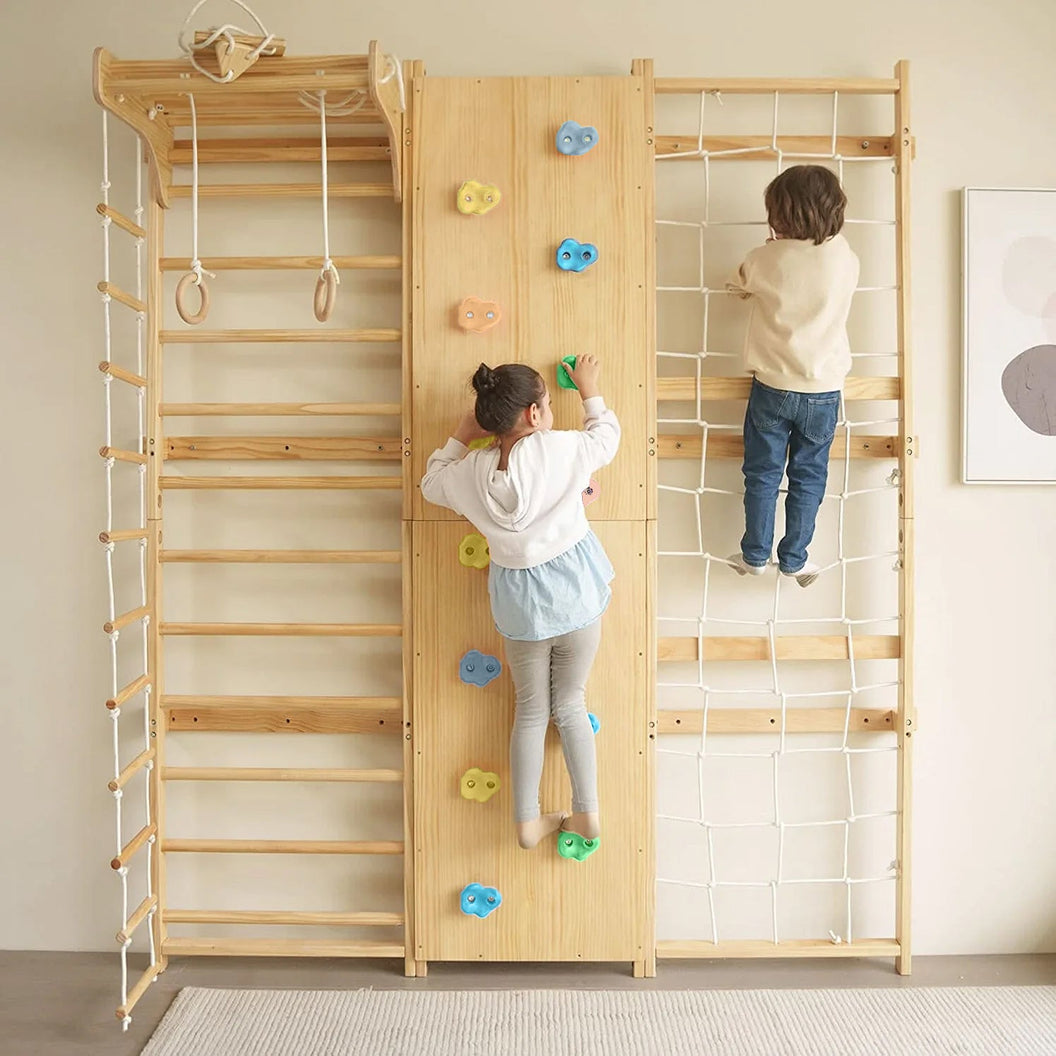 Furniture: Walnut | Swedish Ladder Jungle Gym - 79" Height - Wall Mounted