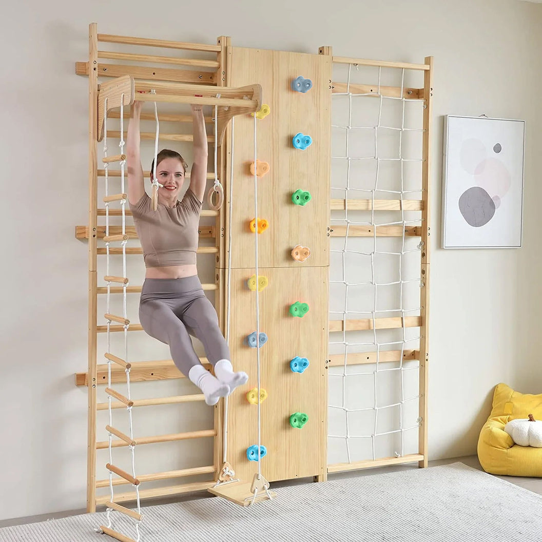 Furniture: Walnut | Swedish Ladder Jungle Gym - 79" Height - Wall Mounted
