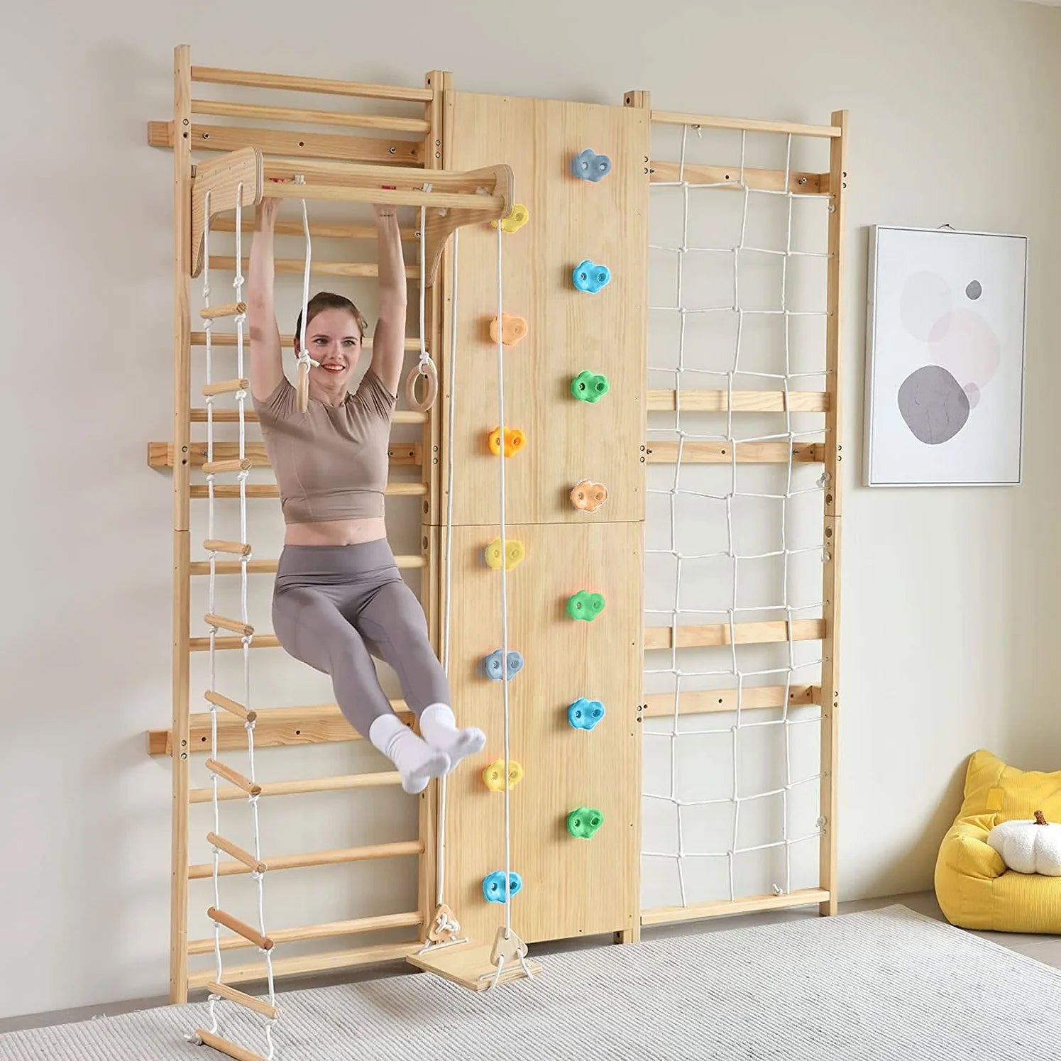 Furniture: Walnut | Swedish Ladder Jungle Gym - 79" Height - Wall Mounted