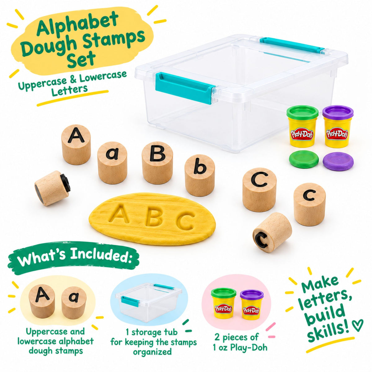 Alphabet Dough Stamps Set – Uppercase & Lowercase Letters with Play-Doh