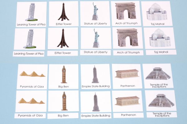 Around the World Landmarks Set 1 Laminated 3-Part Cards Only 