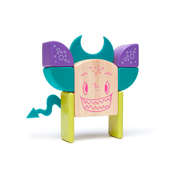 Pip Magnetic Wooden Blocks; Sticky Monsters, 8 pieces