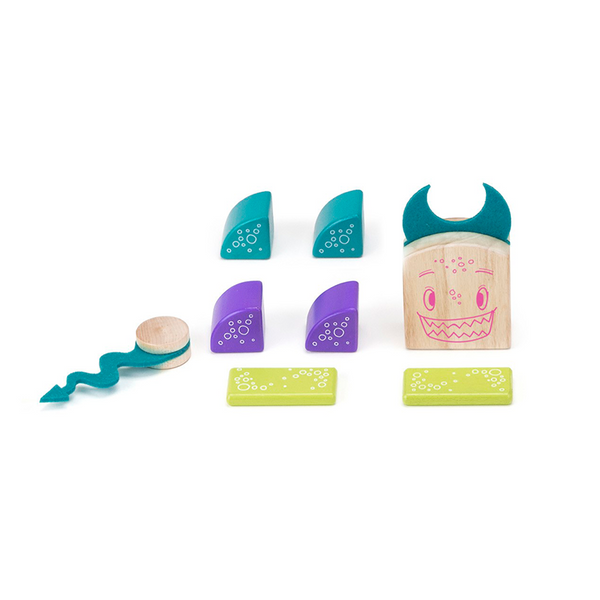 Pip Magnetic Wooden Blocks; Sticky Monsters, 8 pieces
