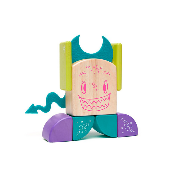 Pip Magnetic Wooden Blocks; Sticky Monsters, 8 pieces