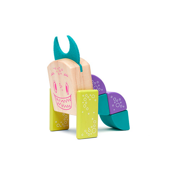 Pip Magnetic Wooden Blocks; Sticky Monsters, 8 pieces