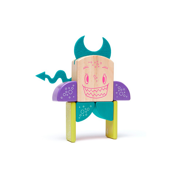 Pip Magnetic Wooden Blocks; Sticky Monsters, 8 pieces