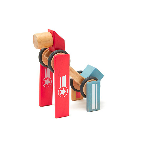 Daredevil Magnetic Wooden Blocks; Stunt Team, 12 pieces