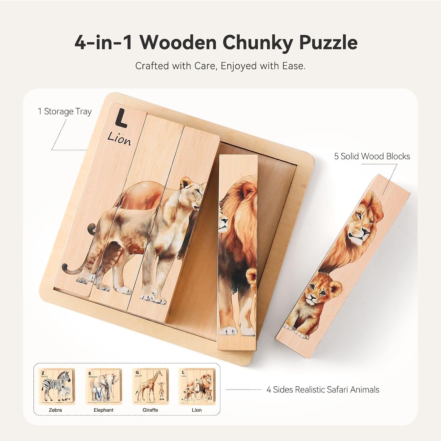 4 in 1 Wooden Animal Chunky Puzzle