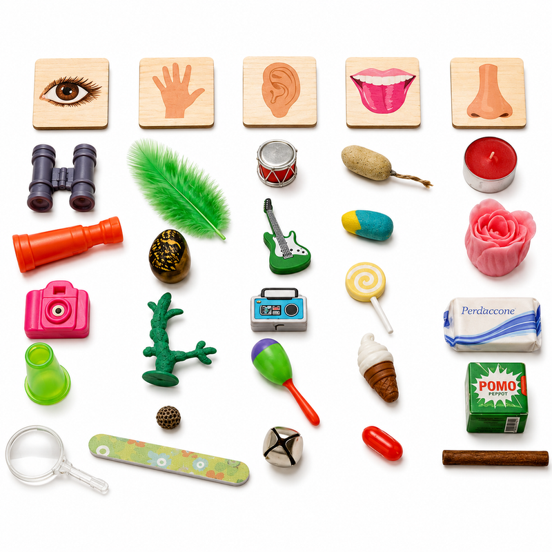 Sensory Classification: 5 Senses Objects & Wood Sorting Labels Kit