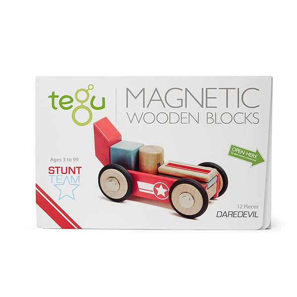 Daredevil Magnetic Wooden Blocks; Stunt Team, 12 pieces