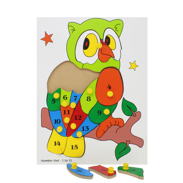 Number Inset Puzzle Board Owl Count 1-15 | Montessori-n-Such