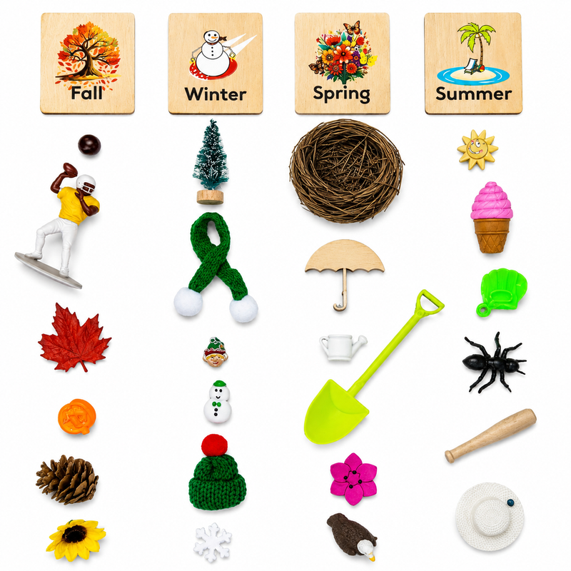 4 Seasons Object Sorting with Wooden Labels