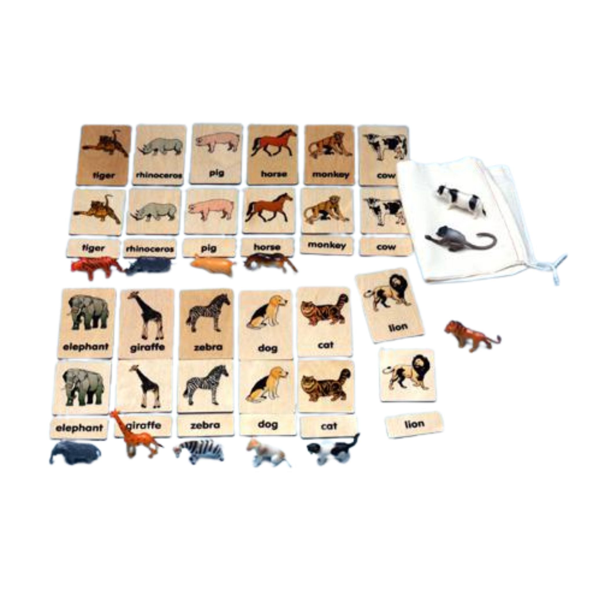 Animals 3-Part Wood Tiles with Objects