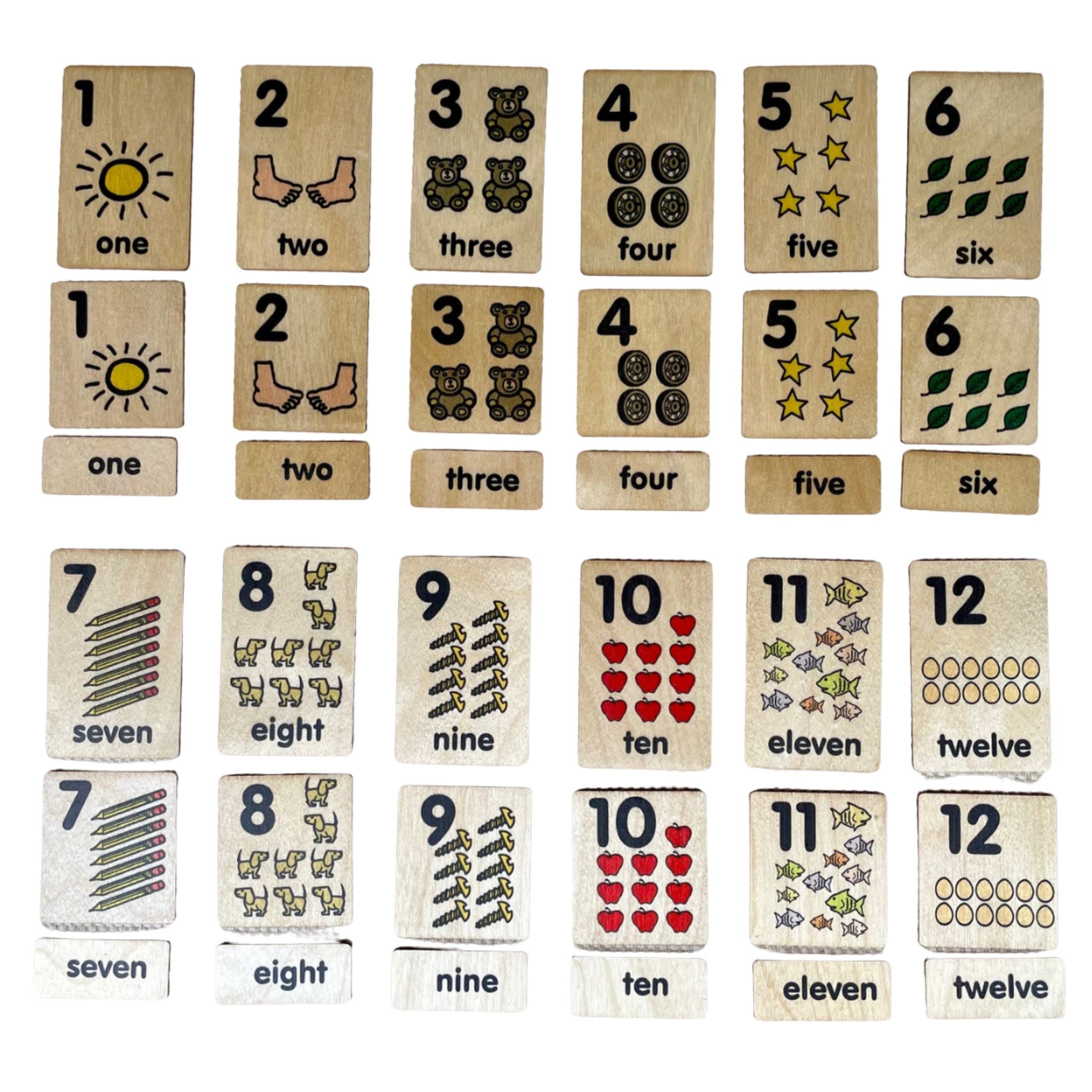 1-12 Numbers 3-Part Wood Tile Cards