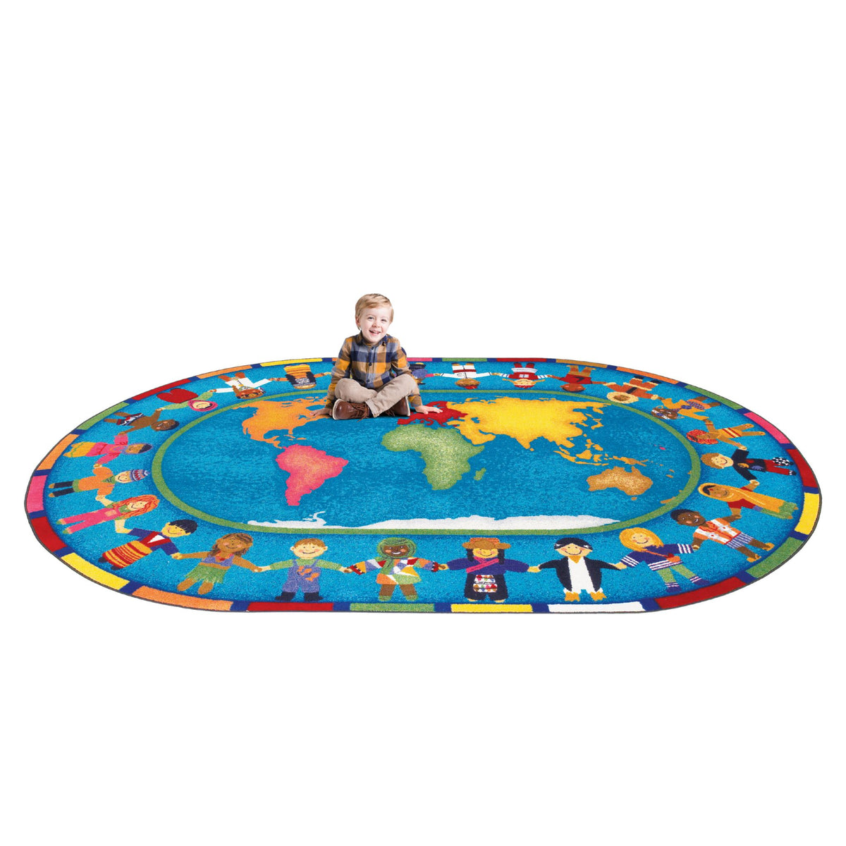 Rugs: Continents Hands Around The World Ellipse Rugs