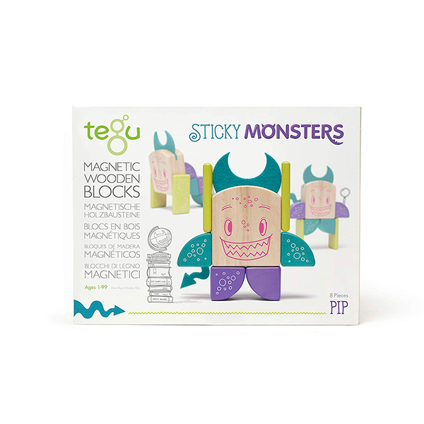 Pip Magnetic Wooden Blocks; Sticky Monsters, 8 pieces