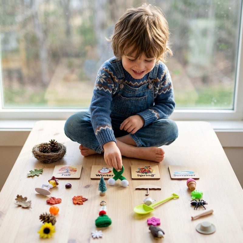 4 Seasons Object Sorting with Wooden Labels