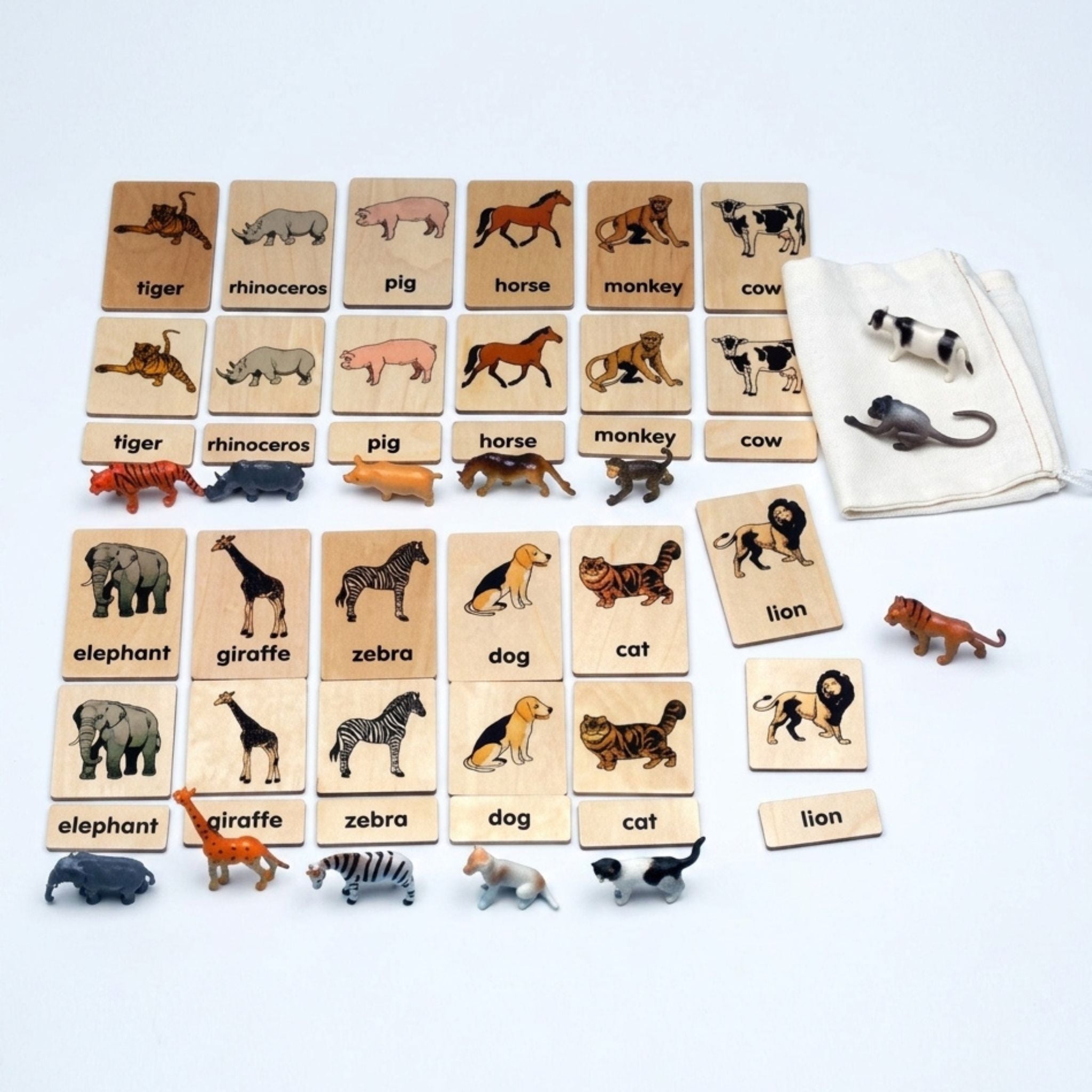 Animals 3-Part Wood Tiles with Objects