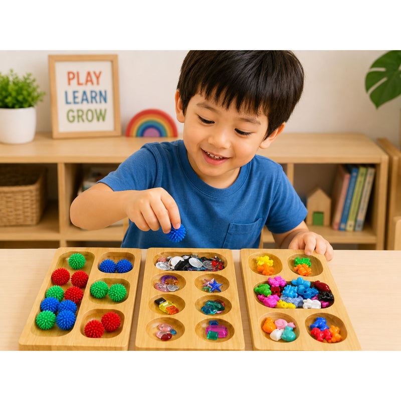 Sequential Wood Sorting Trays & Accessories Kit