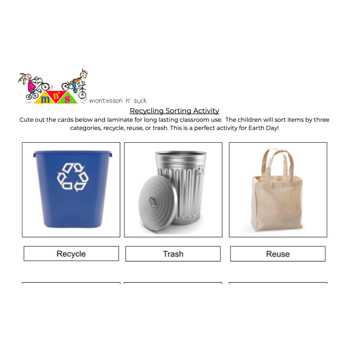 Recycling Sorting Printable