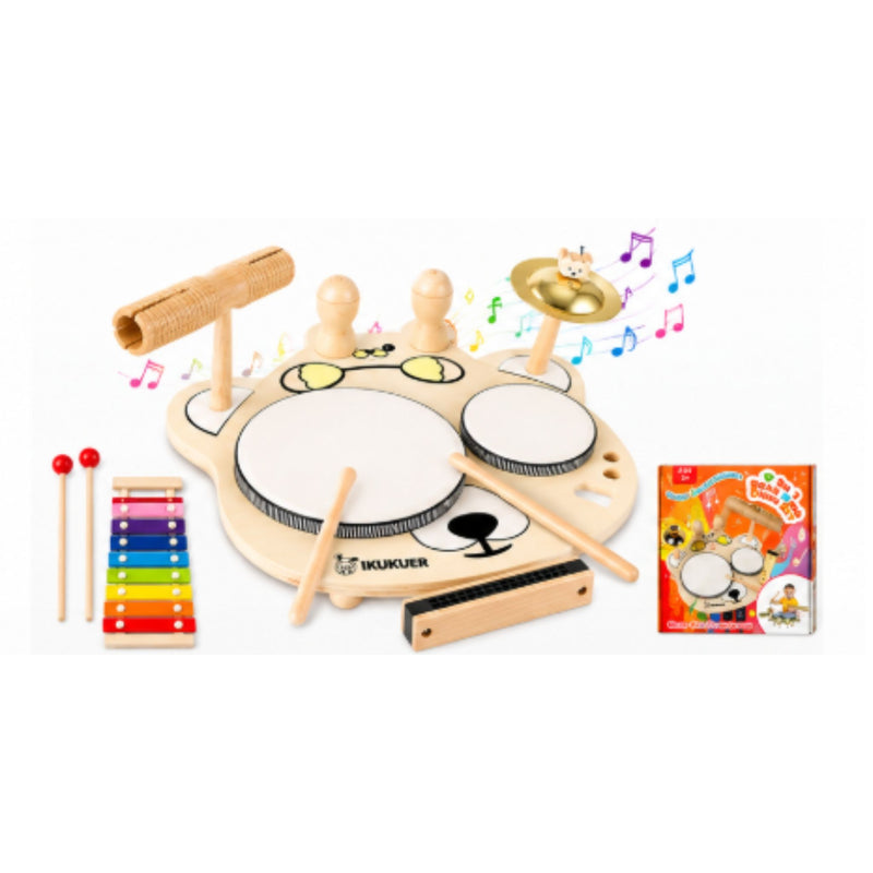 Bear Kids 9-in-1 Drum Set – Montessori-Inspired Wooden Musical Toy