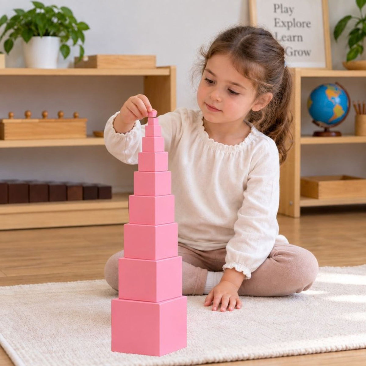 Pink Tower – 10-Piece Solid Wood Sensorial Set