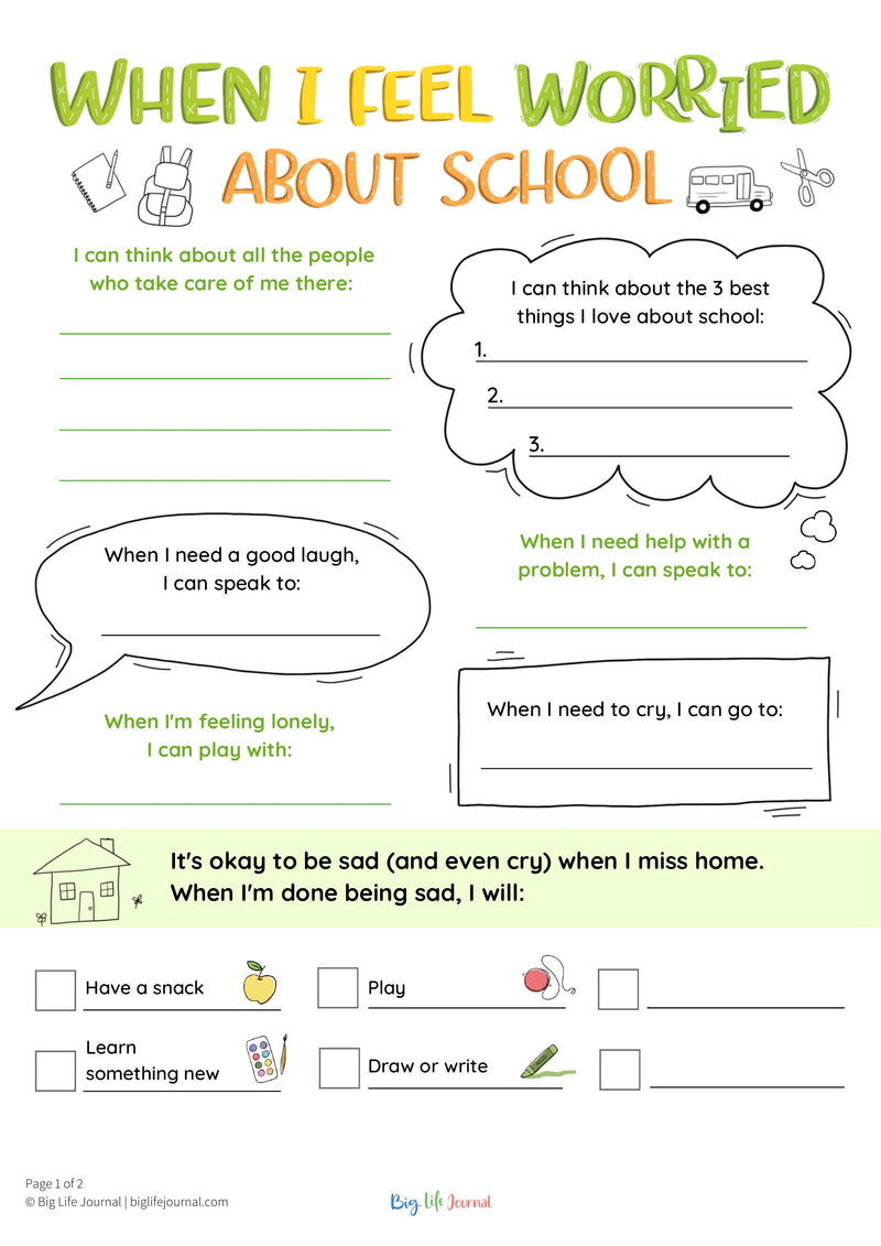 Big Life Journal Free Printables: When I Feel Worried About School