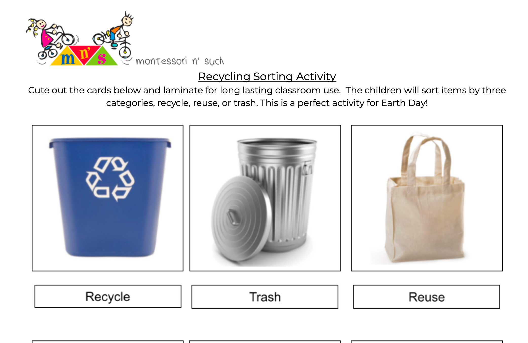 Recycling Sorting Printable