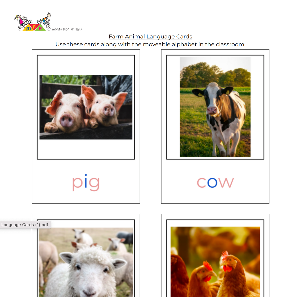 Farm Animal Language Cards