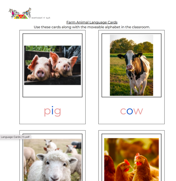 Farm Animal Language Cards