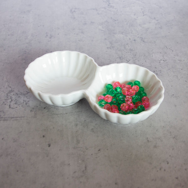 Dish: Scalloped 2 Section Porcelain Item# P7223