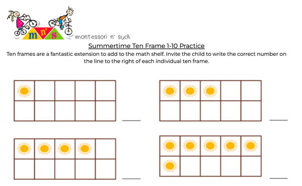 Summertime Ten Frame 1-10 Practice